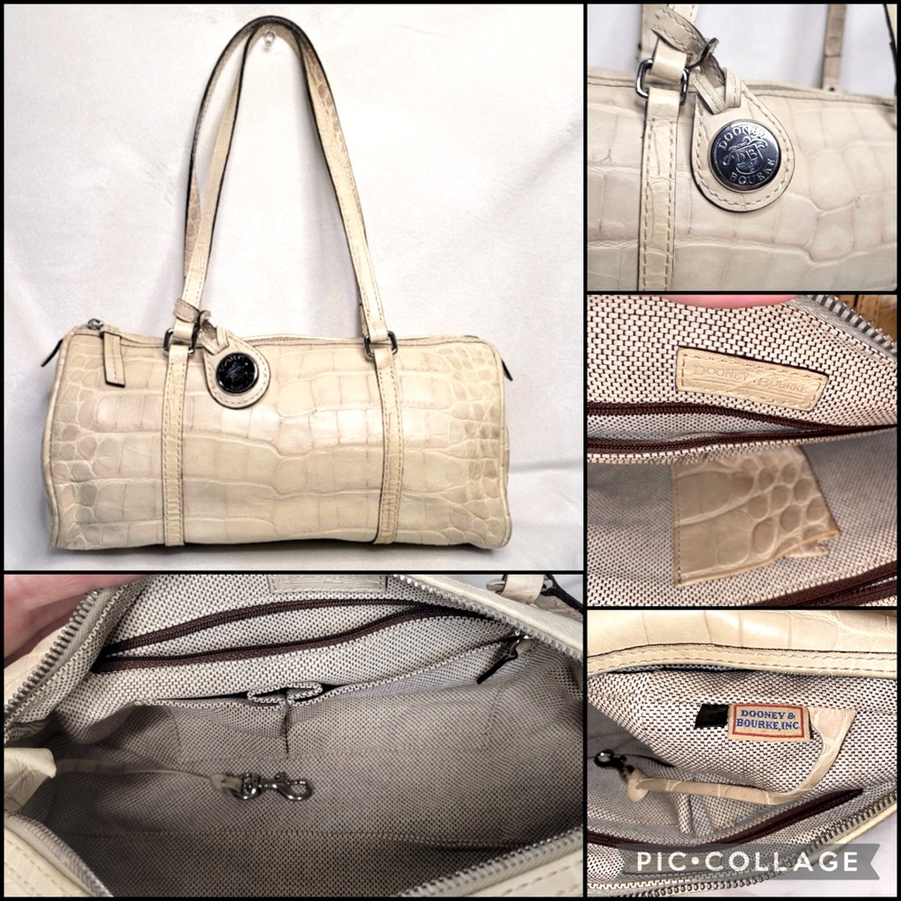 Dooney & Bourke Vintage Bone Croc Embossed Barrel Duffle Purse Bag